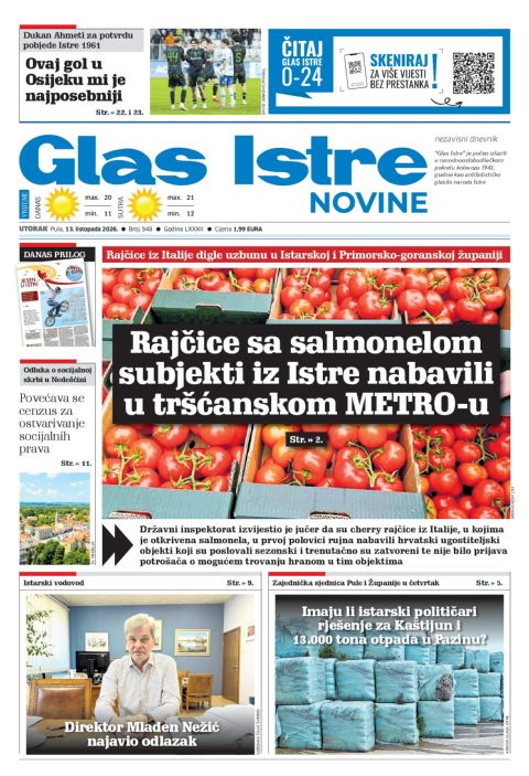 Naslovnica Glasa Istre od 13. listopada 2026.